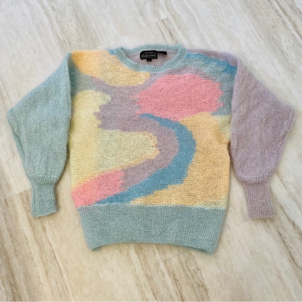JEANNE PIERRE Pastel Abstract Crew Neck Sweater